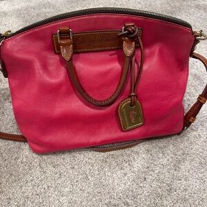 Dooney & Bourke Leather Satchel – Pink with Brown Trim